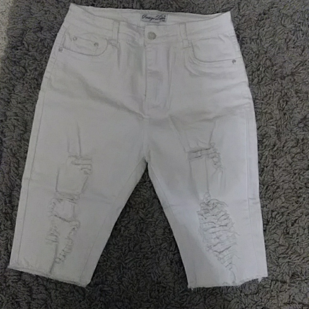 White distressed bermuda shorts FashionNova